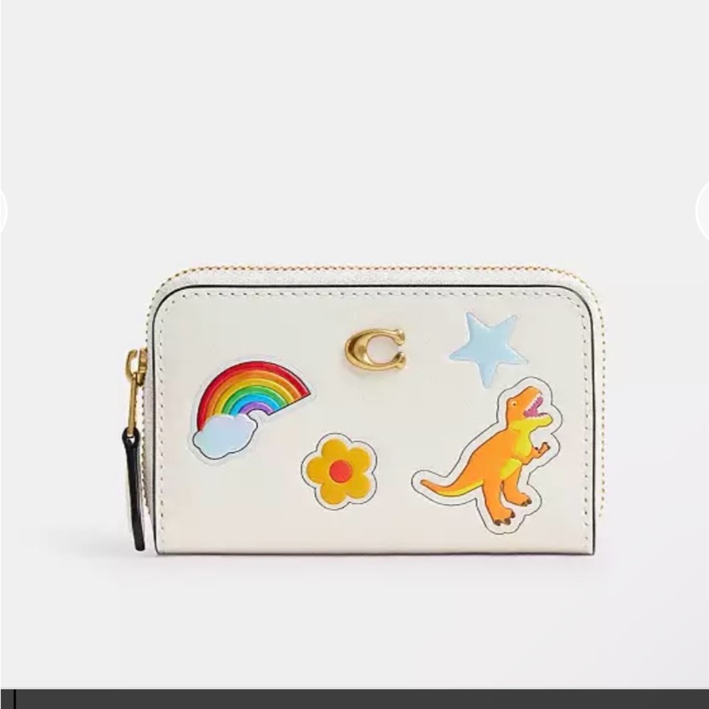 Coach White Zip Card Case with Sticker Print